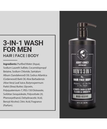 Abbot Kinney Apothecary Men's 3-in-1 Moisturizing Shampoo, Conditioner, and Body Wash - Wood Reserve 32oz - Buy Online on GoSupps.com
