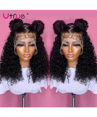 Utrue 12 Inch Curly Wave Lace Front Wig for Women - Brazilian Wet and Wavy Human Hair, Natural Hairline, 150% Density, 13x4 HD Transparent Lace - Pack of 1 - Buy Online on GoSupps.com