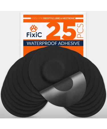 Fixic Freestyle Adhesive Patch 25 PCS – Good for Libre – Enlite – Guardian – NO Glue in The Center of The Patch – Pre-Cut Back Paper – Long Fixation for Your Sensor! (Black)