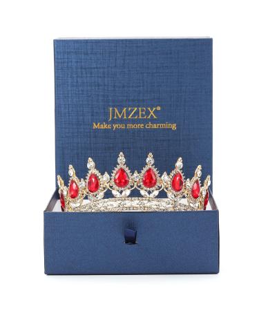 Vintage Royal Queen Teardrop Rhinestone Diadem Tiaras Crown - Gold Red | Wedding Hair Jewelry - Buy Online on GoSupps.com