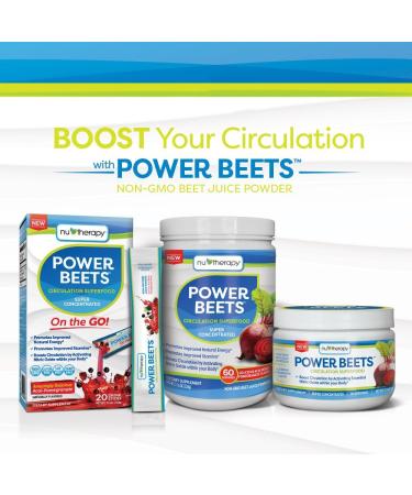Nu-Therapy Power Beets - Super Concentrated Circulation Superfood - Acai Berry Pomegranate Flavor - Non-GMO Beet Juice Powder - 30 Servings - 5.8 oz - Buy Online on GoSupps.com