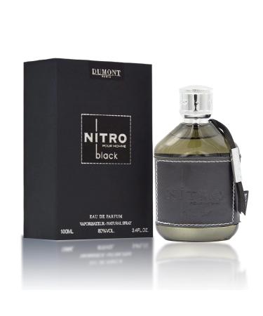 Dumont Nitro Black - 3.4 Eau De Parfum - 3.4oz - Luxury Perfume for Men - Woody Floral Fruity & Masculine Fragrance - Long Lasting Cologne Mist & Body Spray - for Him Fruit Woody & Floral