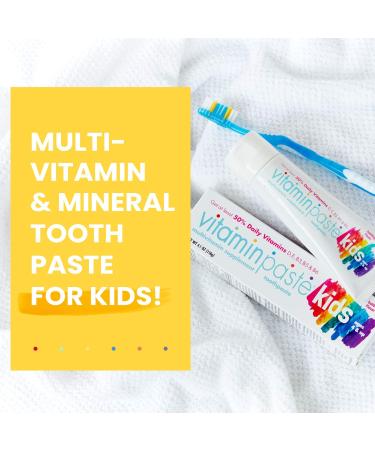 Vitaminpaste Kids Toothpaste with Daily Multivitamins - Fluoride Free, Fresh Breath, Anti-Cavity - Bubble Gum Flavor - 4.1oz - Buy Online on GoSupps.com