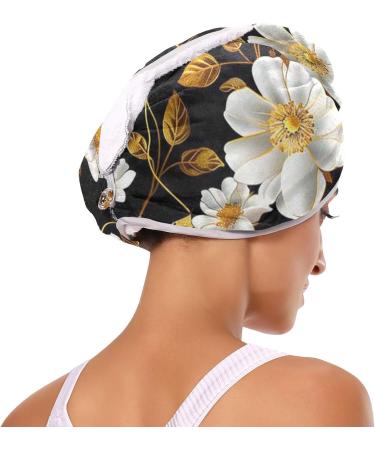 White Flowers Gold Leaf Hair Towel 2 Pack | Super Absorbent Quick Dry Turbans for Women & Girls - Buy Online on GoSupps.com