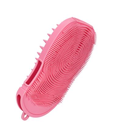 HEETA Silicone Body Scrubber and Hair Shampoo Brush  2 in 1 Upgrade Scalp Massager Exfoliating Brush for Skin and Scalp Care - Silicone Loofah with Gentle Massage Nodes  Lathers Well (Pink)