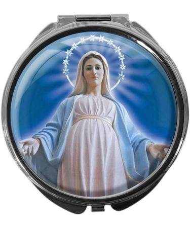 metALUm pill box with mirror round metal 3 compartments VIRGIN MARY #0012