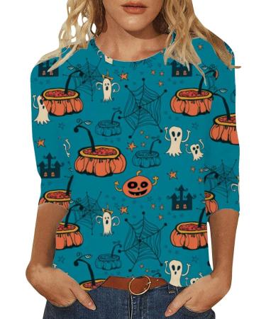 Halloween Costumes Quarter Sleeve Holiday Printed Basic Top Blue Small - Buy Online on GoSupps.com