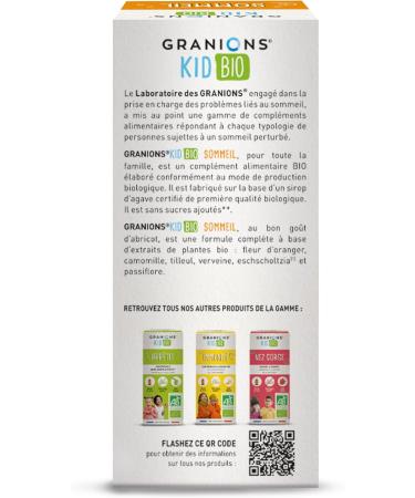 GRANIONS KID BIO - SIROP SOMMEIL ENFANT - Fabriqu en France - Certifi BIO - Go t Abricot - Formule naturelle base de sirop d'agave - D s 3 ans - Flacon 125 ml - Buy Online on GoSupps.com