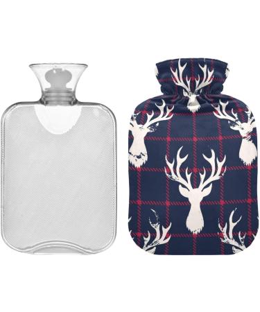Odawa Hot Water Bottle with Deer - Checkered Velvet Cover for Pain Relief & Warm Comfort | 1L Christmas Deer Plaid - Buy Online on GoSupps.com