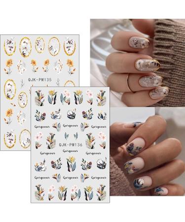 JMEOWIO 10 Sheets Glitter Spring Flower Nail Art Stickers Decals Self-Adhesive Colorful Summer Floral Nail Supplies Nail Art Design Decoration Accessories - Buy Online on GoSupps.com