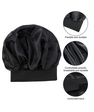 Satin Bonnet Set for Black Women - 2Pcs Silky Hair Sleep Cap for Night, Breathable & Satin Lined - Ideal for Curly Natural Hair - Black+Red - Buy Online on GoSupps.com