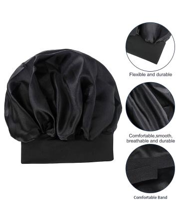 Satin Bonnet 2Pcs Set for Black Women - Silky Sleep Cap for Curly Natural Hair - Breathable Braid Bonnet - Black + Leopard Pattern - Buy Online on GoSupps.com