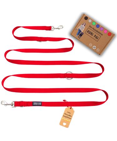 Kuri Pai 3m dog leash for medium -sized dogs comfortable and comfortable Kleine leash overhanging leash double linen sustainable from bamboo |M (2.0cm wide) - red M (280cm x 2.0cm) - (medium -sized dogs) red