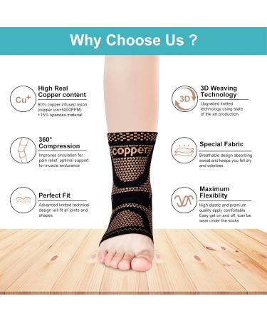 Fhmidic Copper Ankle Brace & Compression Sleeve - Support for Plantar Fasciitis Swelling & Joint Pain - Large Size (1 Pair - Buy Online on GoSupps.com
