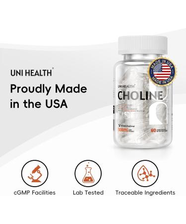 UniHealth Choline 500 mg with VitaCholine , 60-Day Supply, Liquid Vegan Capsules for Prenatal Choline Supplement, Brain Health, Cognitive Performance & Liver Support, Non-GMO, Gluten-Free, USA Made Unflavored - Buy Online on GoSupps.com