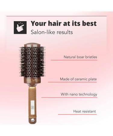 H&S 53mm Large Round Barrel Boar Bristle Hair Brush | Nano Ceramic Ionic Technology | Brown - Buy Online on GoSupps.com