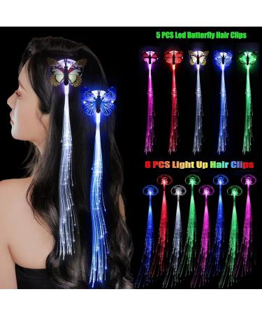 13 Pcs Light Up Hair Clips - Glow in The Dark Party Supplies LED Hair Light Butterfly Clip for Women Girls Fairy Hair extension for Neon Party Bar Dancing Outfit Multicolors - Buy Online on GoSupps.com