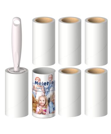 Melerio 420 leaves Extra sticky lint roll with 5 replacement rollers 1 dust protection cover for clothing sofa bed and carpet - lint roller for animal hair cat hair dog hair dust & lint