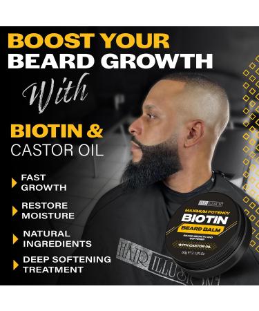 Hair Illusion Maximum Potency Biotin Beard Growth Balm | Men's Beard & Mustache Softener with Castor Oil for Conditioning & Shine - International Shipping - Buy Online on GoSupps.com