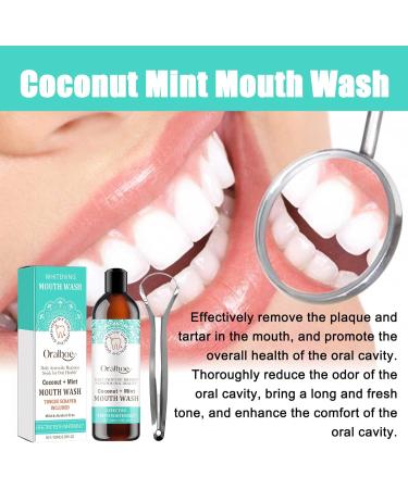 Coconut-Mint Mouth Care Set | Teeth Whitening Fresh Breath & Tongue Scraper - 100ml - Buy Online on GoSupps.com