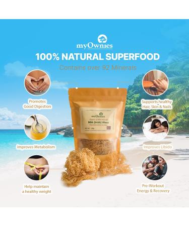 Dr. Sebi Grade 100% Organic Irish Sea Moss | Gold | Caribbean | Wildcrafted Raw Sun Dried | Premium Quality | with Over 90 Minerals and Vitamins Non-GMO and Vegan Sun Dried Superfood 150g/5oz - Buy Online on GoSupps.com