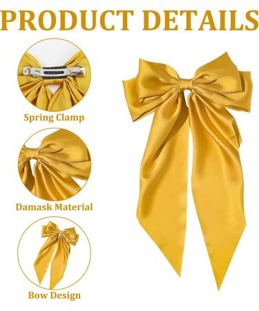 Yellow Big Hair Bow with French Barrette Clip - Satin Silky Hair Accessory for Women and Girls - Buy Online on GoSupps.com