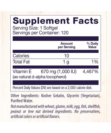 Healthy Origins Vitamin E 1000 IU (Natural, Non-GMO) 120 Softgels - 120 Count - Buy Online on GoSupps.com