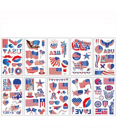 Independence Day Luminous Temporary Tattoos - 10 Sheets Glow in the Dark Stickers for July 4th Celebration - Men, Women, Kids Fake Body Art - Buy Online on GoSupps.com
