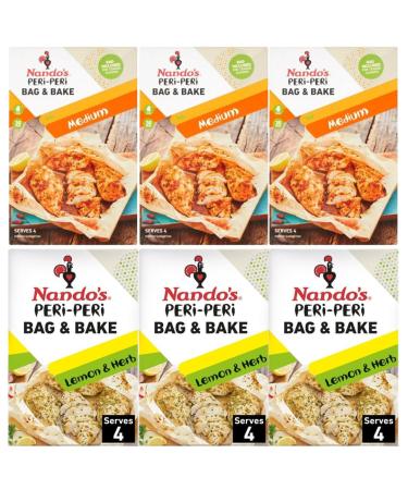 Nando's Bag & Bake Lemon & Herb Sachet 20g x3 and Medium Peri Peri 20g x3 (6 Pack Bundle) - Buy Online on GoSupps.com