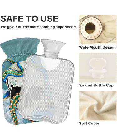 Naanle Ocean Octopus Skull Hot Water Bottle - 1L Transparent Heat Bottle with Cover for Bed Hand & Foot Warmer Pain Relief & Cold Therapy - Buy Online on GoSupps.com