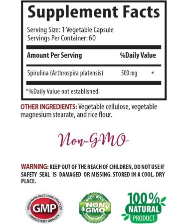 antioxidants supplement - clear skin supplement - SPIRUILINA 500MG - immune support supplement - hair skin and nails vitamins - brain supplement - chlorella capsules - spirulina pills - 2 bottles - Buy Online on GoSupps.com