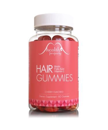 HEALTH PROPERLY - Hair Gummy Vitamins for Healthy Hair Growth | Scientifically Formulated 5000mcg Biotin Folic Acid | Hair Skin and Nails Vitamin | for All Types of Hair | Gummies for Women & for Men