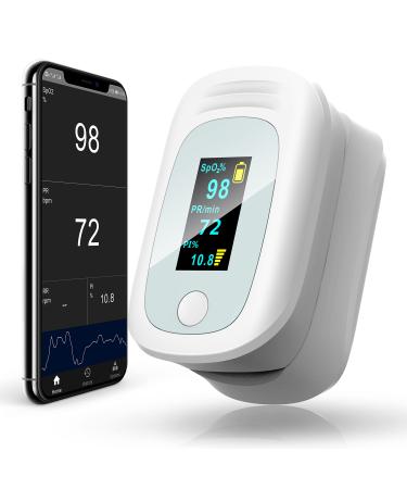 Blood Oxygen Saturation Monitor NHS Approved Uk Bluetooth Pulse Oximeter Fingertip Sp02 and Heart Rate Level Monitor OLED Display with Free App for iPhone & Android (Batteries Included)