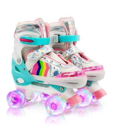 JOY SPOT! Roller Skates, 4 Size Adjustable Toddler Roller Skates with Light up Wheels for Girls Kids Boys, Best Gift for Birthday Christmas & New Year - M Small
