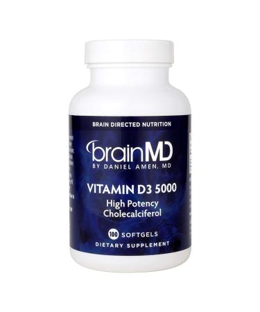 BrainMD by Dr Amen Vitamin D3 5000 - 100 Softgels - High Potency Cholecalciferol - Gluten Free - 100 Servings
