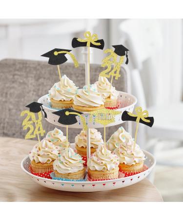 2024 Graduation Cupcake Toppers Gold and Black Glitter Class of 2024 Cake Toppers 2024 Grad Cap Cake Decorations for 2024 Graduation Theme Party Supplies A6-SLBYCP - Buy Online on GoSupps.com