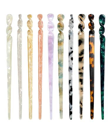 10 Piece Leopard Pattern Acetate Hair Sticks - Vintage Retro Hairpins & DIY Hair Styling Accessories for Women & Girls - Buy Online on GoSupps.com