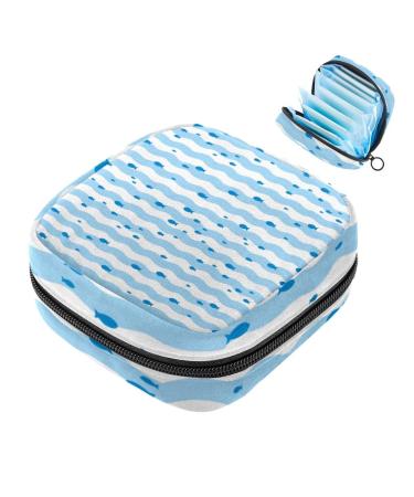 Storage bags for women's bandages small fish on blue and white wave strips portable menstrual sheet pocket panty liners tampons women's bandages storage holder for women school office multicolored 10
