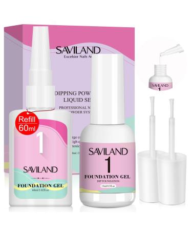 Saviland 15 ml+60 ml Dip Powder Foundation Large Capacity Dip Base Liquid for Dipping Powder No Needing Curing for Nail Salon DIY Nail Lovers C-15ML+60ML Dip Powder Base Liquid