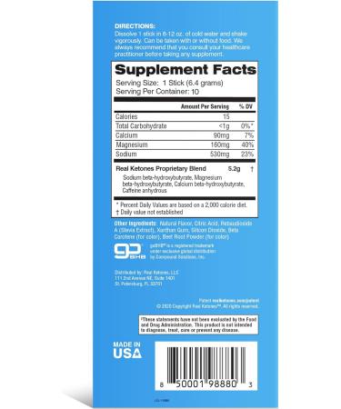 Real Ketones Peach Exogenous Keto D BHB + Caffeine - 20 Packets for Rapid Ketosis - Buy Online on GoSupps.com