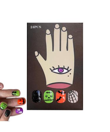 Halloween Nails Short Square & Halloween False Nails Halloween False Nails Short Square Fake Nails False Nails With Spider Web Bat Ghost Glossy Design For Women Girls