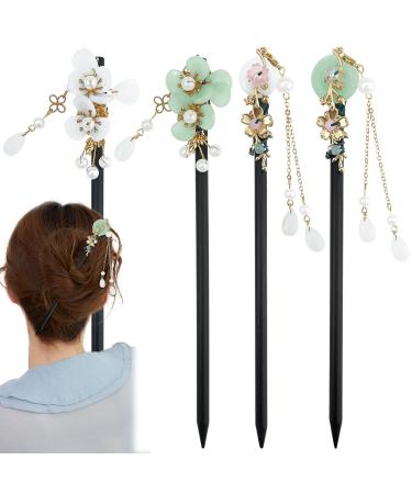 4 Pcs Japanese Chinese Hair Stick Retro Wooden Hairpin Flower Hair Chopsticks Vintage Hanfu Pins Headdress Classic Hair Fork for Long Hair Women Pattern_2 - Buy Online on GoSupps.com