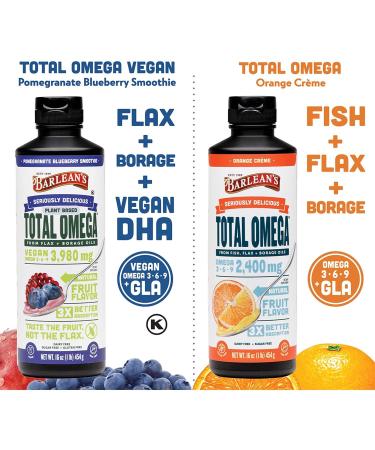 Barlean's Total Omega 3-6-9 Orange Creme 2400 mg - 16 oz (454 g) - Premium Fish & Flax Oil for Omega Fatty Acids - Buy Online on GoSupps.com