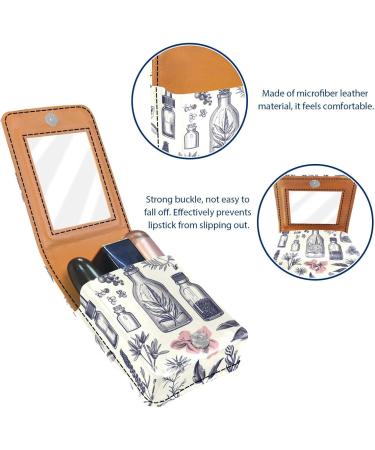 Buy Leather Lipstick Case Organizer with Mirror Mini Lipstick Holder Bag for Travel | Cartoon Bottle Leaf Plants Design - Buy Online on GoSupps.com