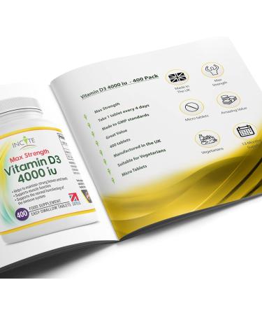 Premium Vitamin D3 4000iu Supplement - 400 Easy-Swallow Tablets - High Strength Cholecalciferol VIT D3 - Vegetarian Formula - Made in the UK - Buy Online on GoSupps.com