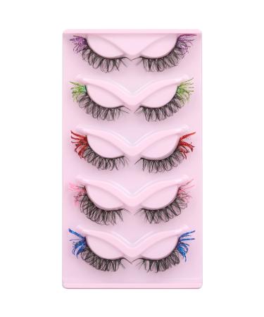 wiwoseo False Eyelashes Shining Colored Lashes Decorative Natural Fluffy Wispy Faux Mink Lashes Valentines Festival Styles Dramatic 3D Colorful Decorative Fake Eyelashes for Holoween Cosplay New Year Cosplay Party Stage ...