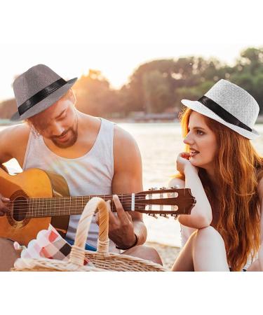 Ultrafun 5 Pack Short Brim Fedora Summer Beach Sun Hat Panama Cap for Men Women - Black, White, Khaki, Blue, Wine Red - Buy Online on GoSupps.com