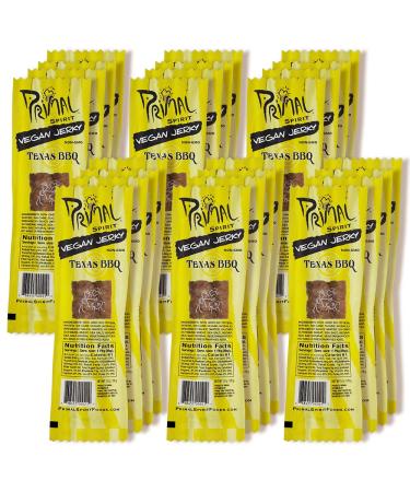 Primal Spirit Vegan Jerky – “Classic Flavor” – Texas BBQ, 10 g. Plant Based Protein, Certified Non-GMO, No Preservatives, Sports Friendly Packaging (24 Pack, 1 oz) Texas Barbecue 1 Ounce (Pack of 24)