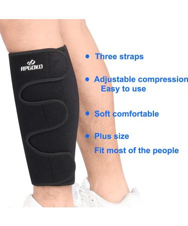 Calf Support Brace 2 PACK - Adjustable Shin Splint Compression Wrap for Pain Relief - XXXL Black - Buy Online on GoSupps.com