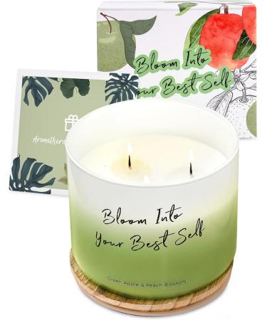 Buy Green Apple Peach Blossom 3 Wick Scented Candle | Aromatherapy Stress Relief | Natural Soy Candle for Home | 15.8 oz Large Size - Buy Online on GoSupps.com